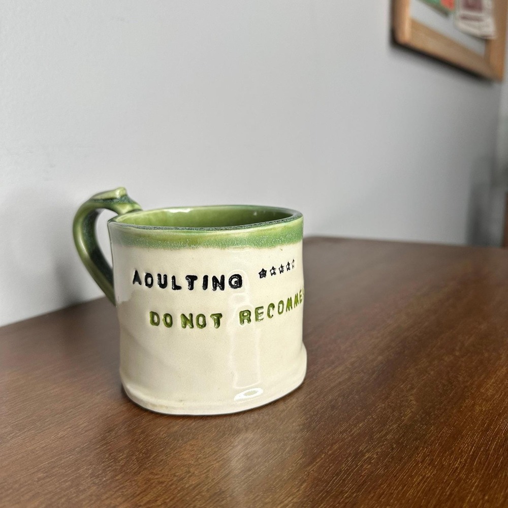 Studio Pottery Adulting Do Not Recommend Mug Signed Funny Thumb Rest Drip Glaze - Picture 8 of 12